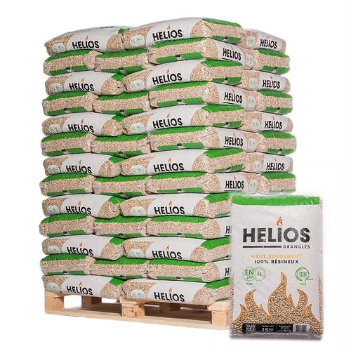 Palette mit 65 Säcken à 15 kg – HELIOS Holzpellets – Hohe Leistung