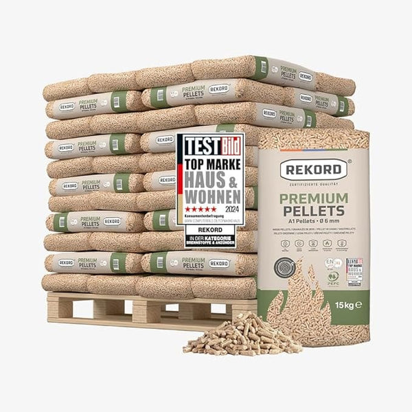 Premium REKORD Holzpellets A1 ENplus – Sackware auf Palette (66 x 15 kg)