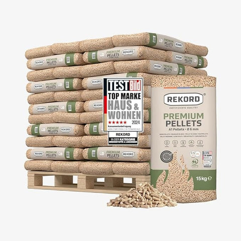 Premium REKORD Holzpellets A1 ENplus – Sackware auf Palette (66 x 15 kg)